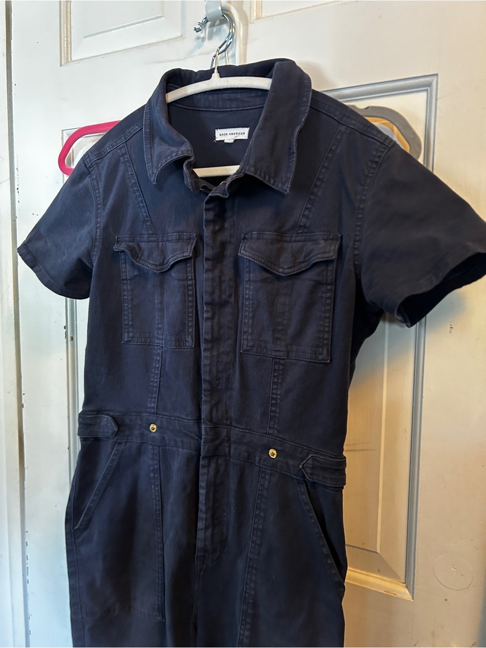 Good American Navy Short-Sleeve Utility Jumpsuit size 3